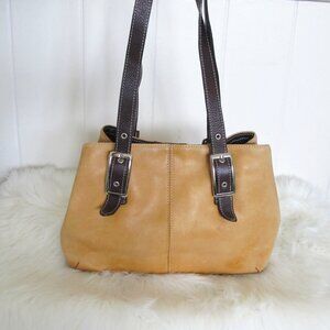 Tignanello | Tan Leather Silver Buckle Brown Leather Strap Magnet Close Purse